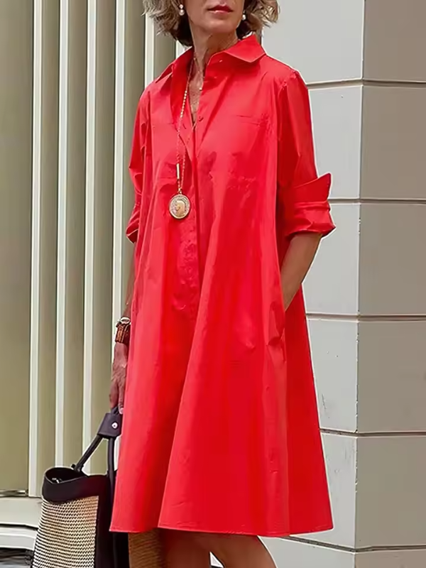 Robe Femme Chemise Décontractée Mi-Mollet en Polyester 1