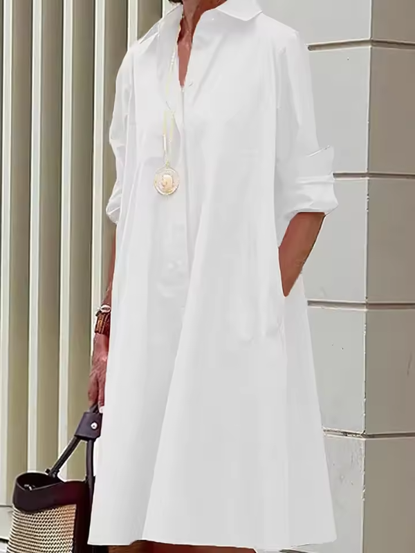 Robe Femme Chemise Décontractée Mi-Mollet en Polyester 2