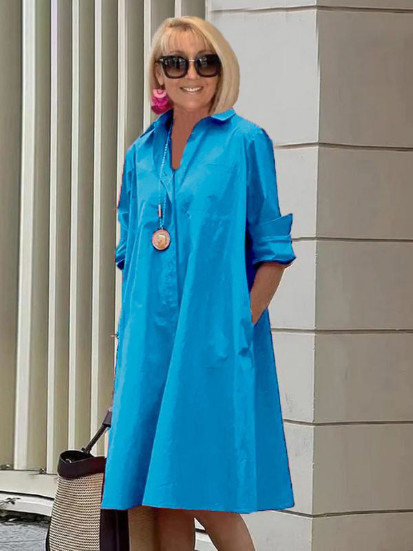 Robe Femme Chemise Décontractée Mi-Mollet en Polyester 8
