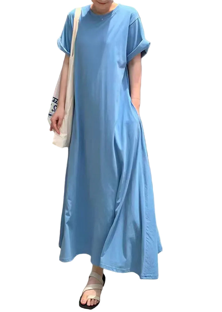 Robe Femme Col Rond Manches Courtes Coupe Ample 0