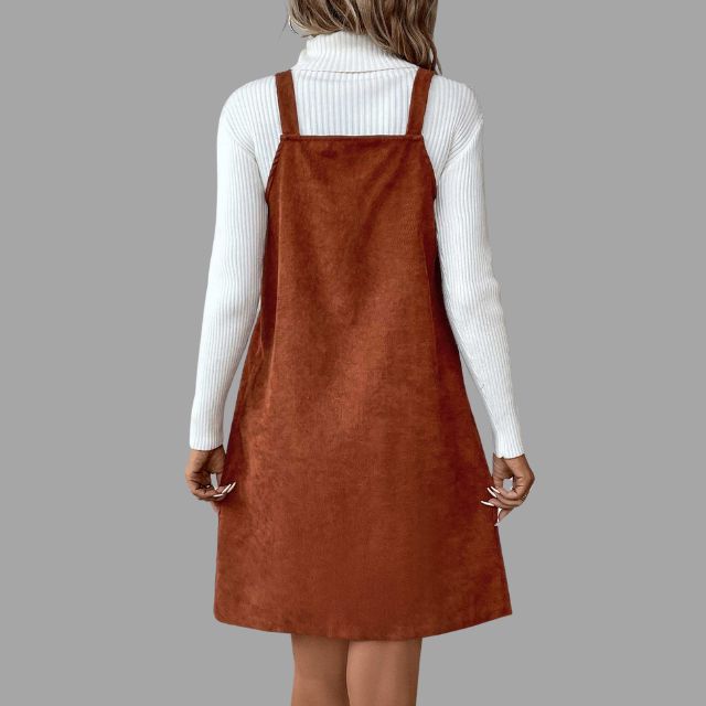 Robe Femme Col V à Bretelles avec Détails Boutons 5