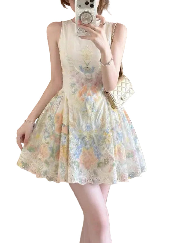 Robe Femme Courte Brodée Col Rond Sans Manches 0
