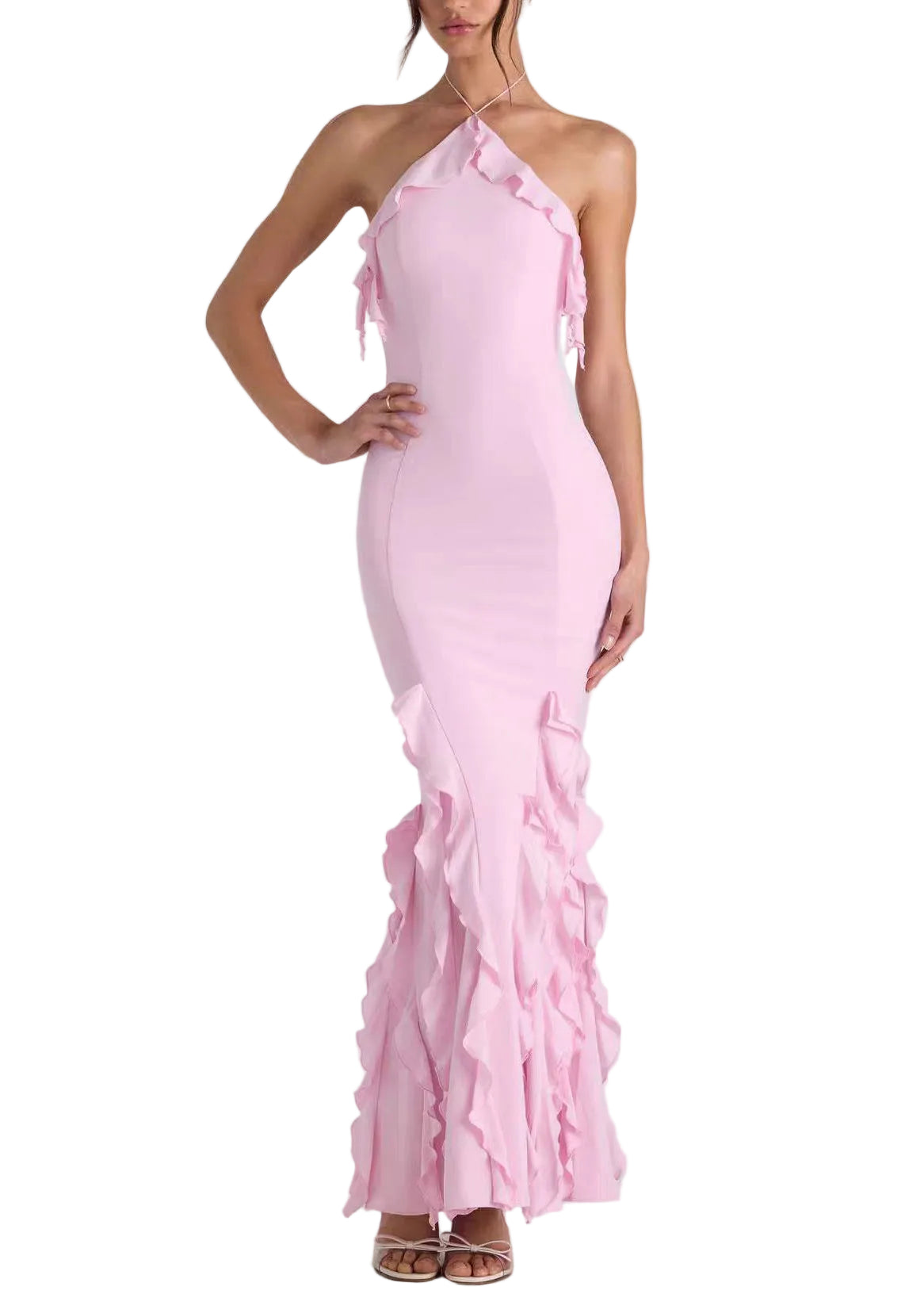 Robe Femme Dos Nu à Volants Estivale Longue 0