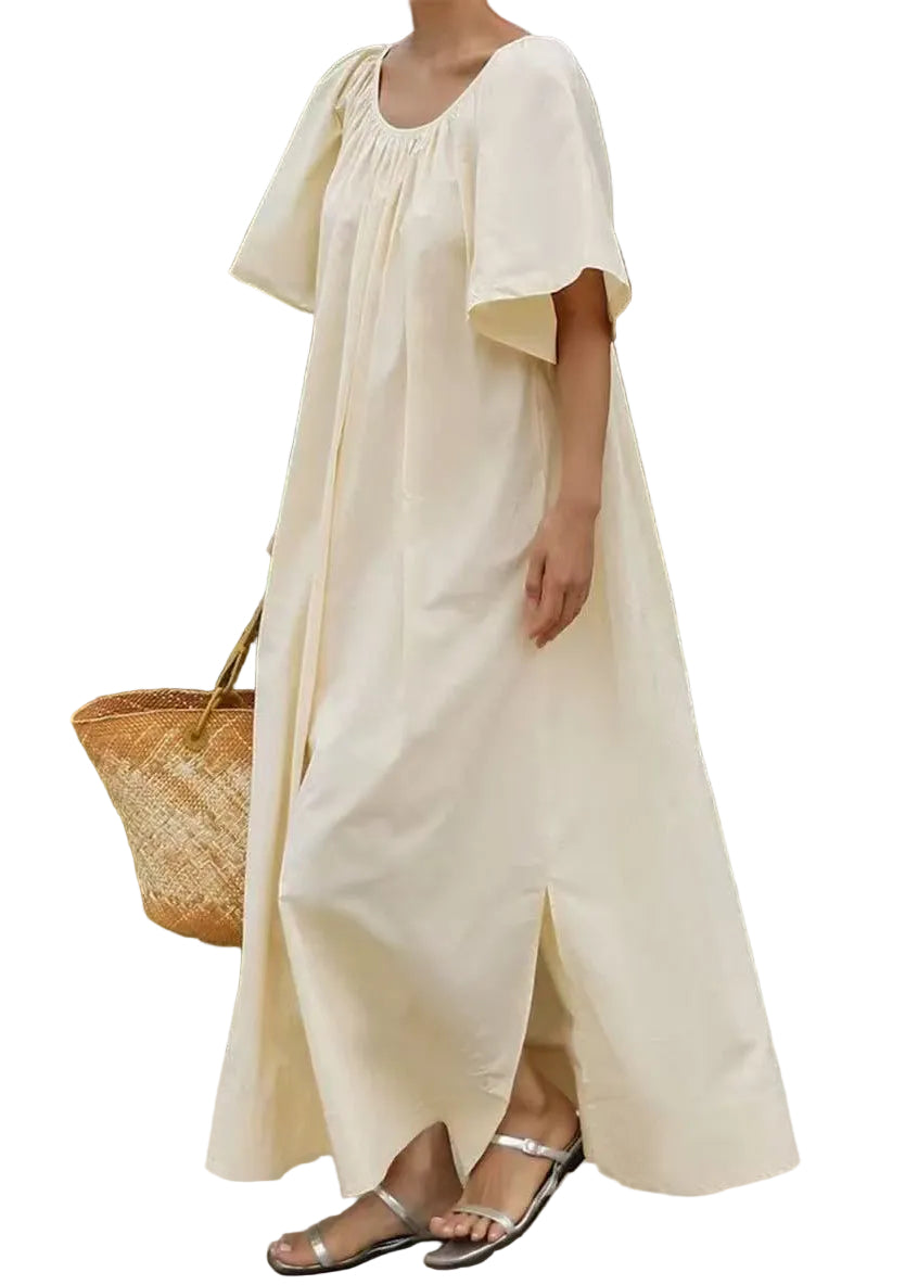 Robe Femme Manches Courtes Col Rond avec Lacets Côté Ouvert 0