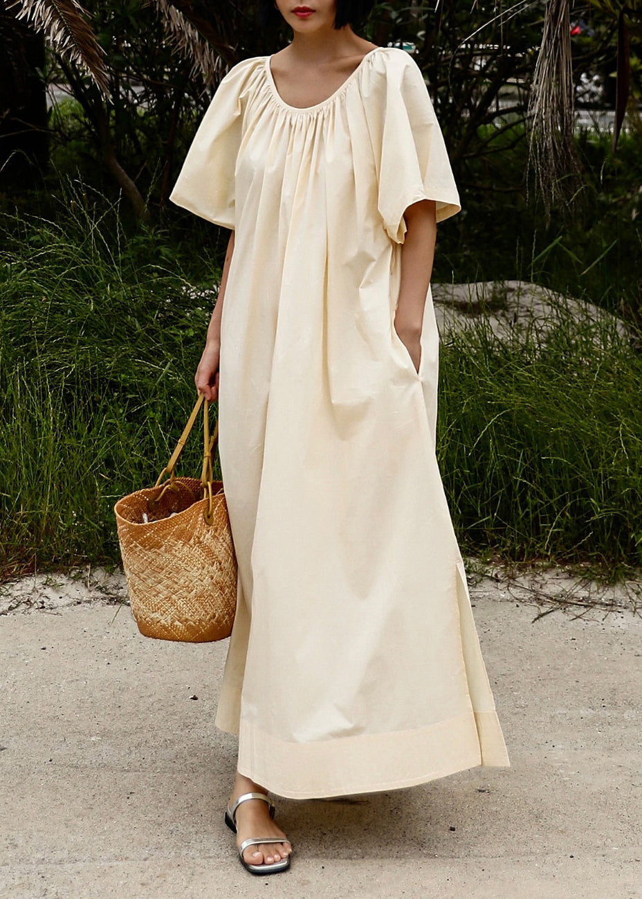 Robe Femme Manches Courtes Col Rond avec Lacets Côté Ouvert 1