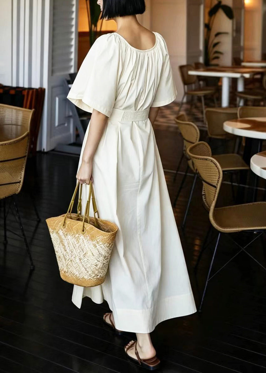 Robe Femme Manches Courtes Col Rond avec Lacets Côté Ouvert 4