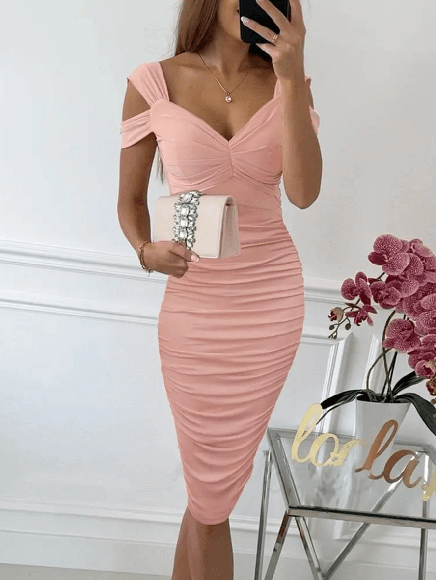 Robe Femme Mi-Longue Moulante Col en V Dos Nu 2