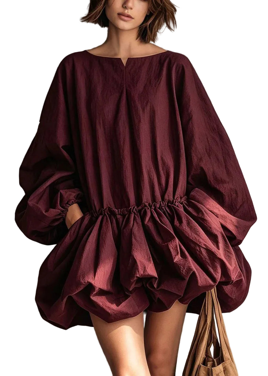 Robe Femme Mi-Longue à Volants et Manches Lanternes 0