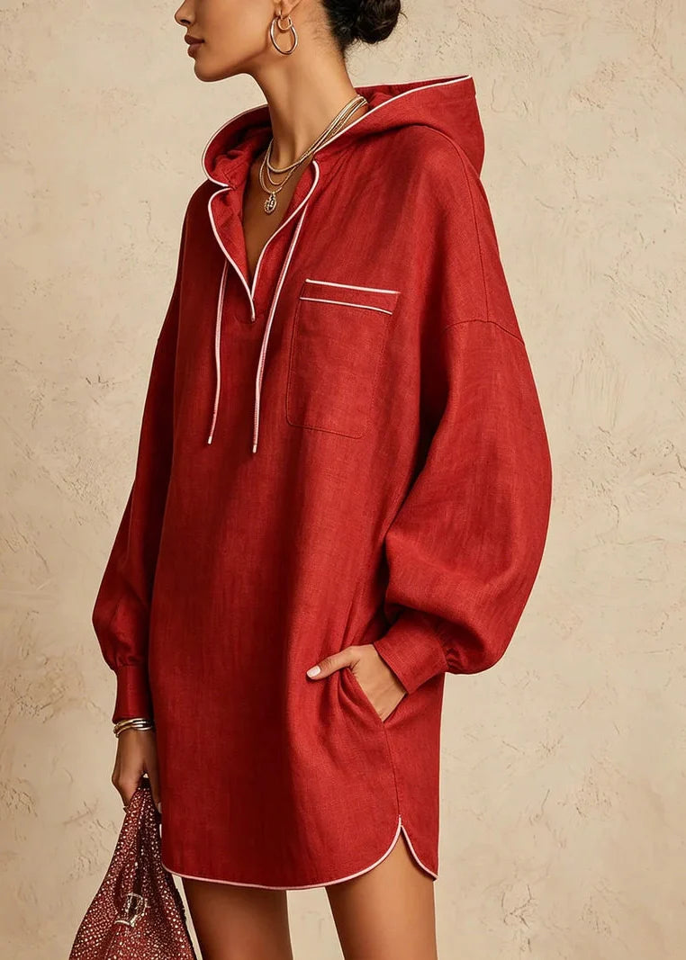 Robe Femme Mini Bohème à Capuche avec Cordon de Serrage 1