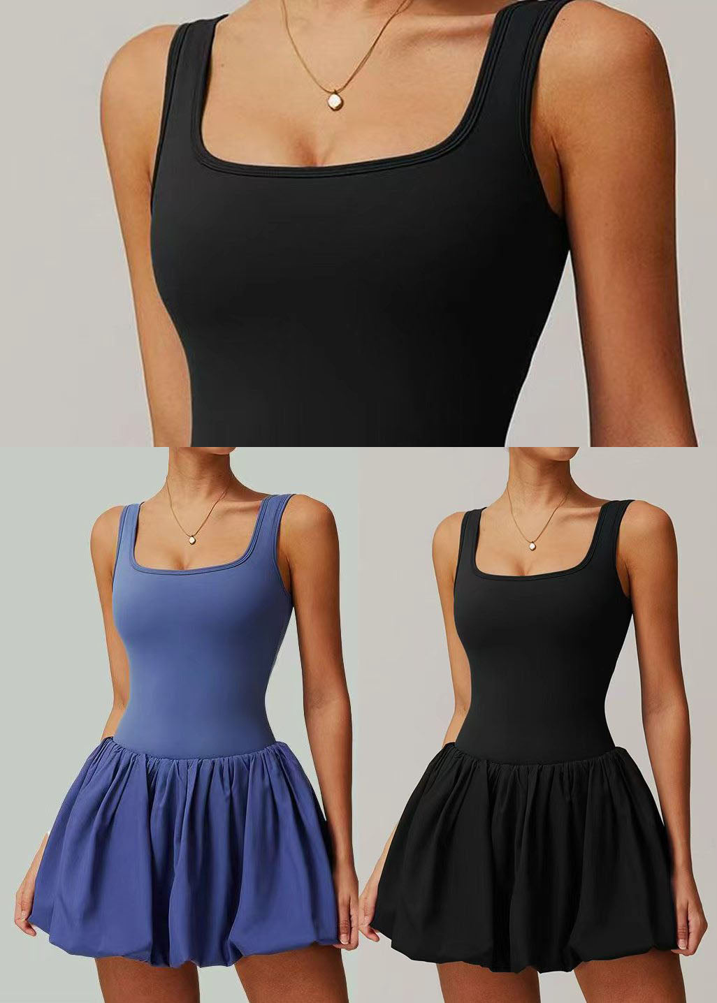 Robe Femme Sans Manches Col en U avec Poches et Short Intégré 4