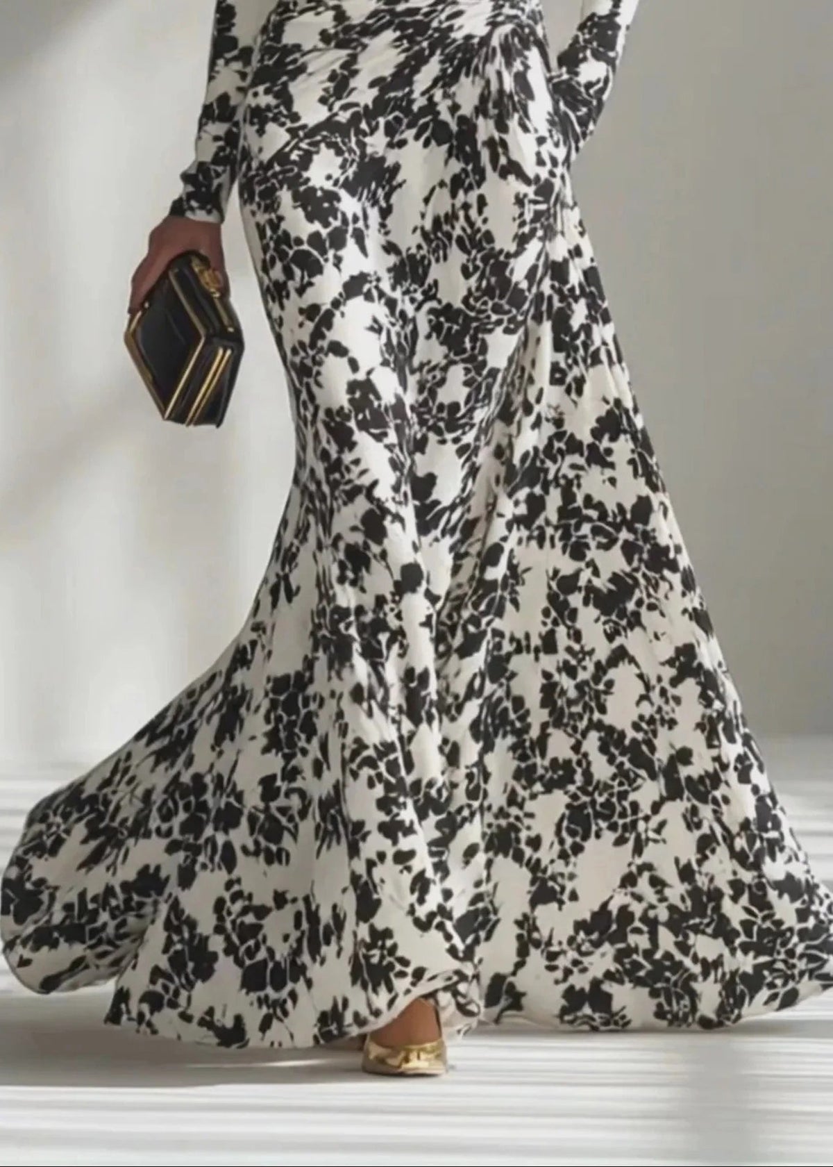Robe Femme Style Froissé Imprimé Noir et Blanc Automne 3