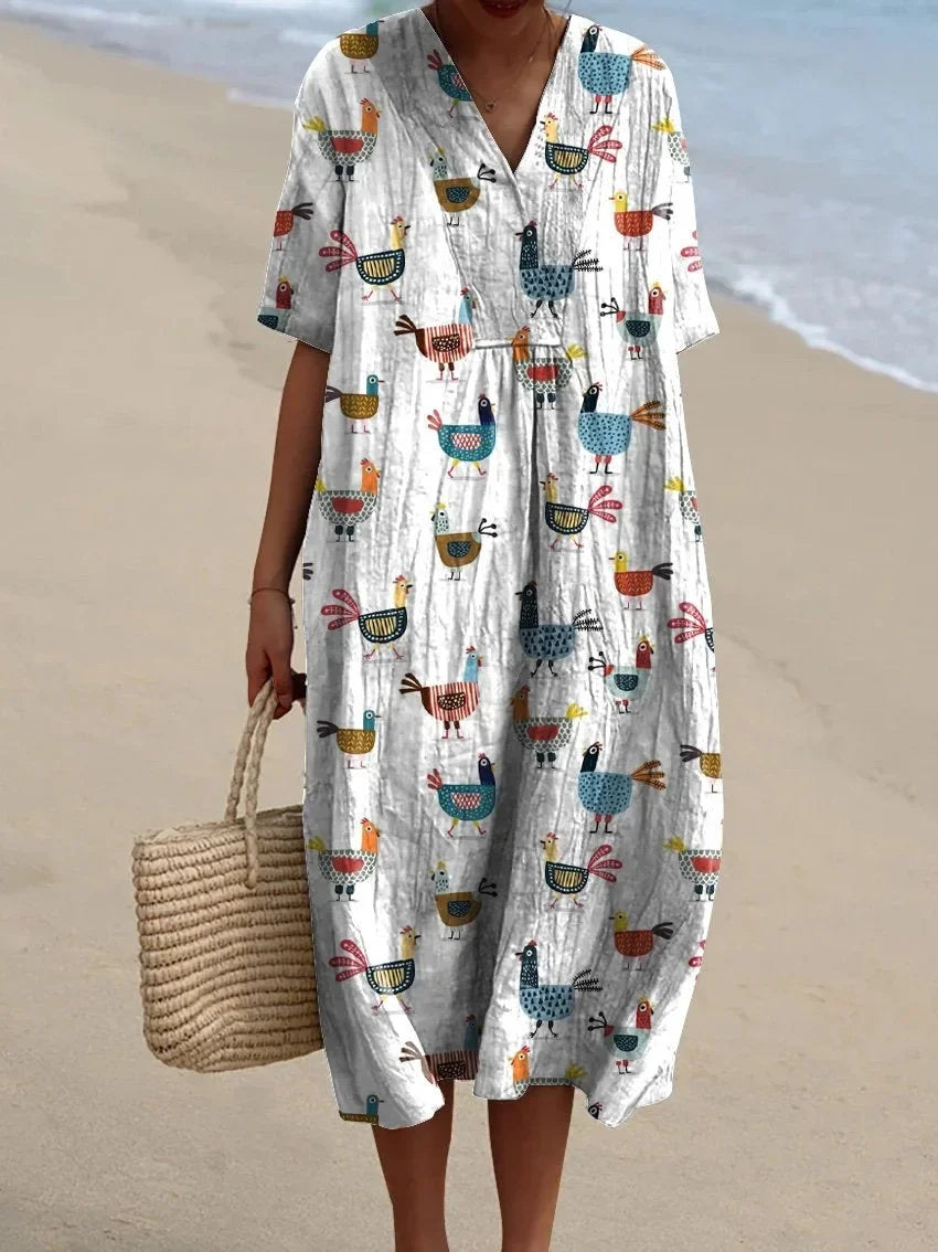 Robe Femme T-shirt Grande Taille à Manches Courtes Motif Océan Coton 11