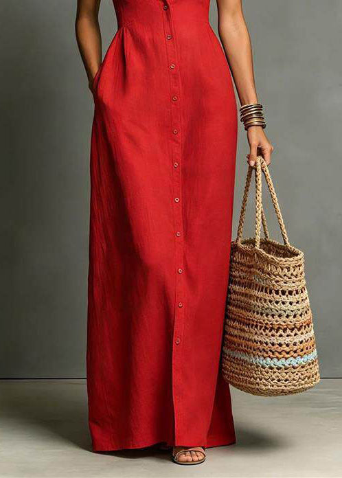 Robe Femme Vacances Col Claudine Boutonnage Simple Sans Manches 3