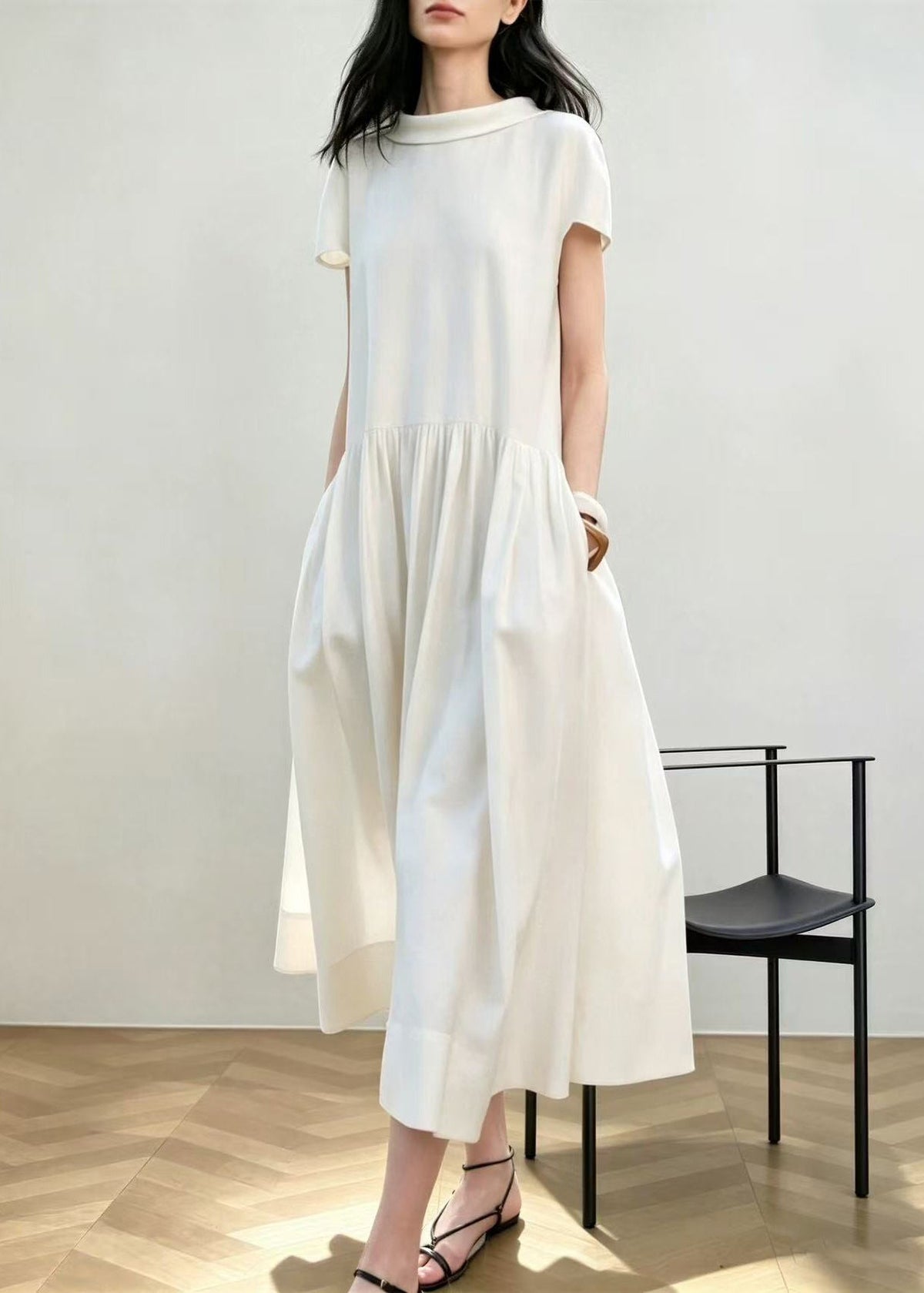 Robe Femme Vacances Col Peter Pan Manches Courtes 0