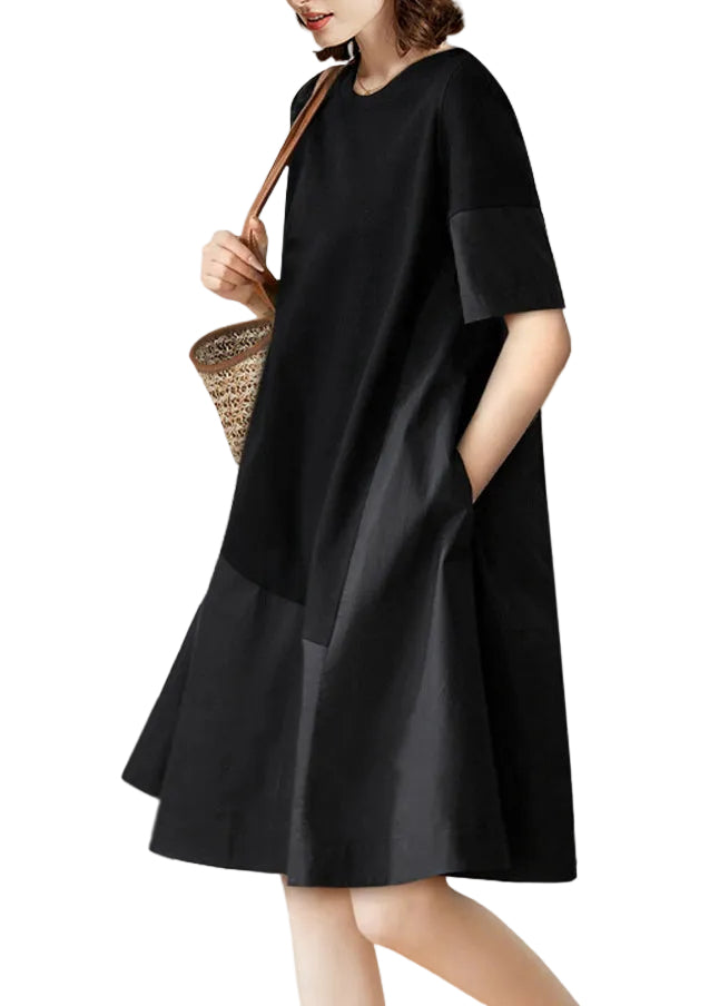 Robe Femme Vacances Patchwork Col Rond Manches Courtes 0