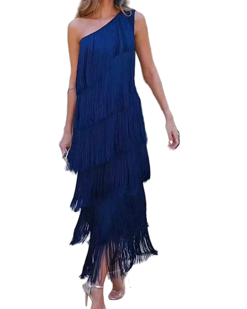 Robe Femme à Franges Épaules Découvertes pour Soirée 0