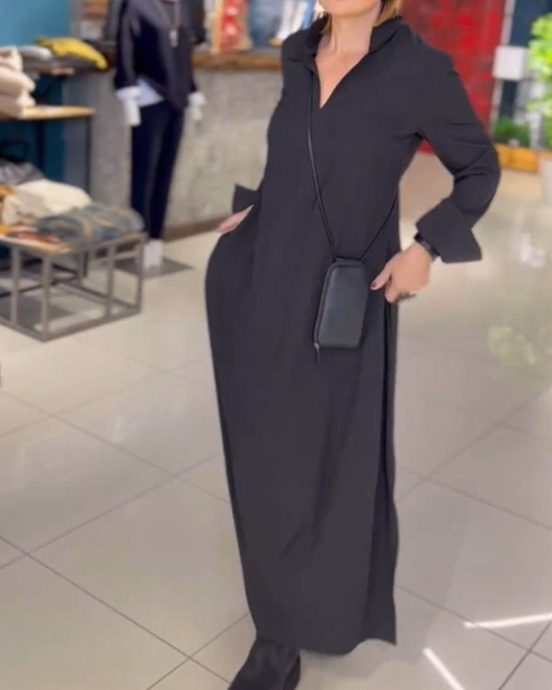 Robe Longue Ample avec Revers et Fente Latérale 1