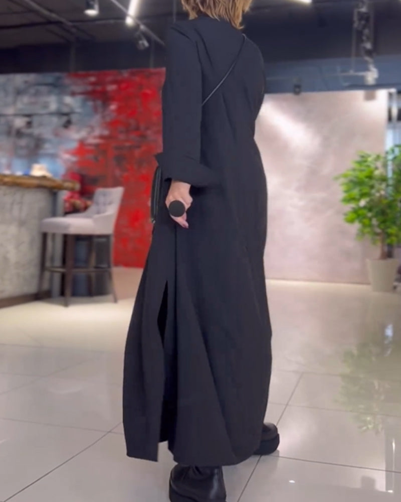 Robe Longue Ample avec Revers et Fente Latérale 2
