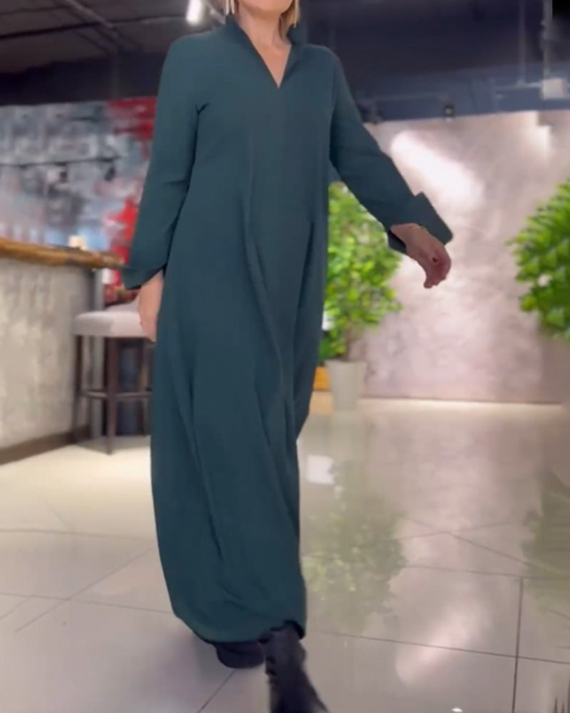 Robe Longue Ample avec Revers et Fente Latérale 6