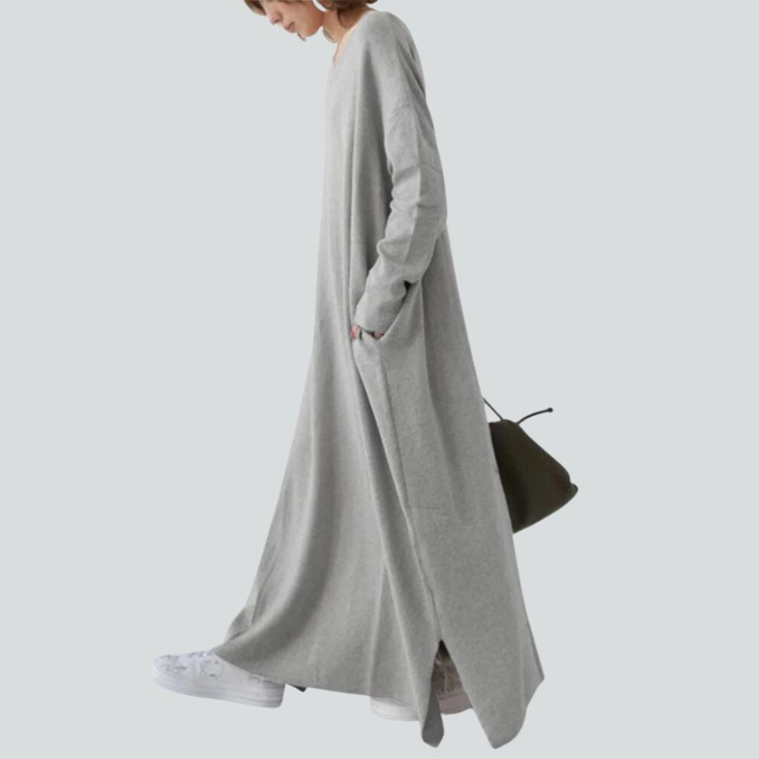 Robe Longue Décontractée à Col en V pour Femmes 1