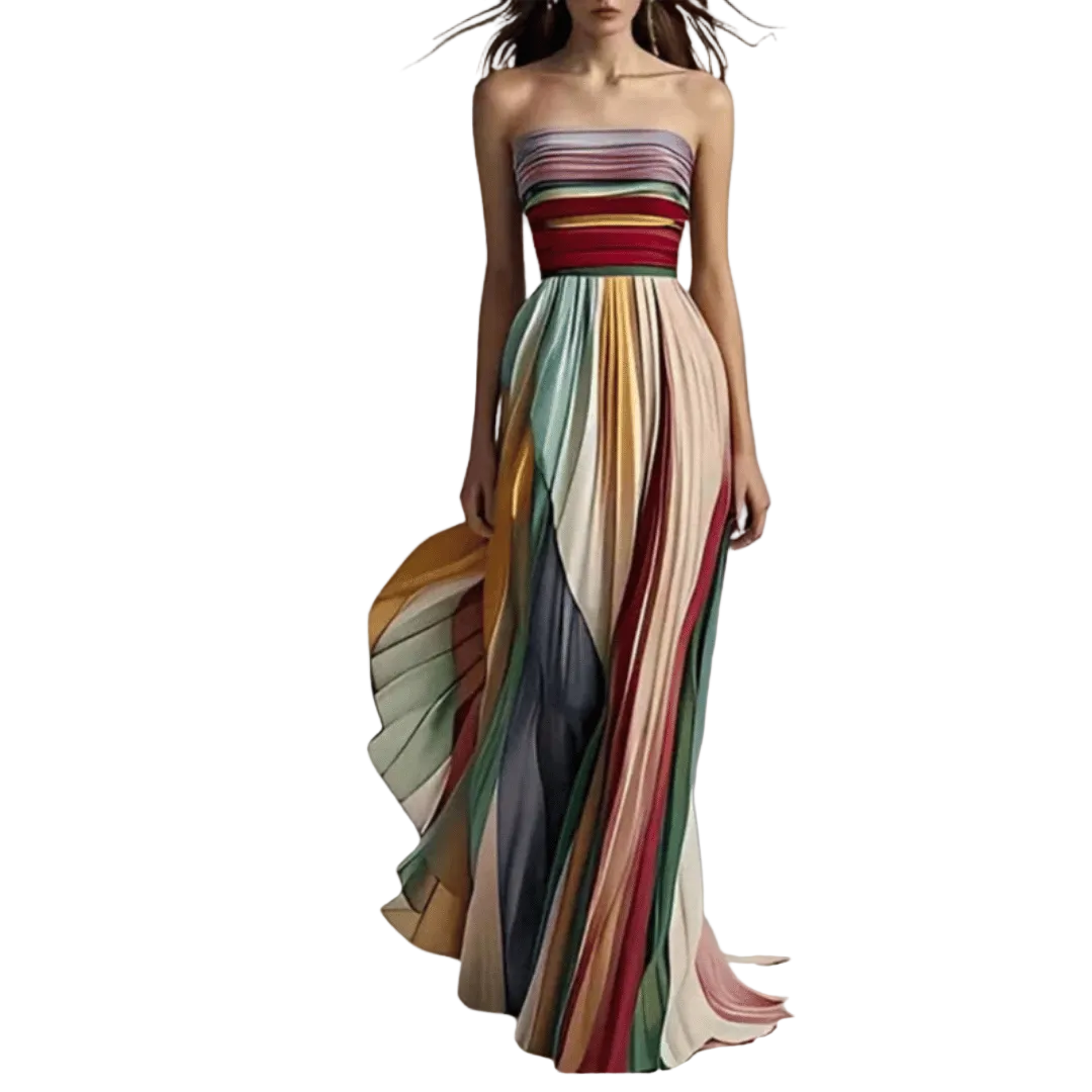 Robe Longue Épaules Nues Plissée pour Femme 0
