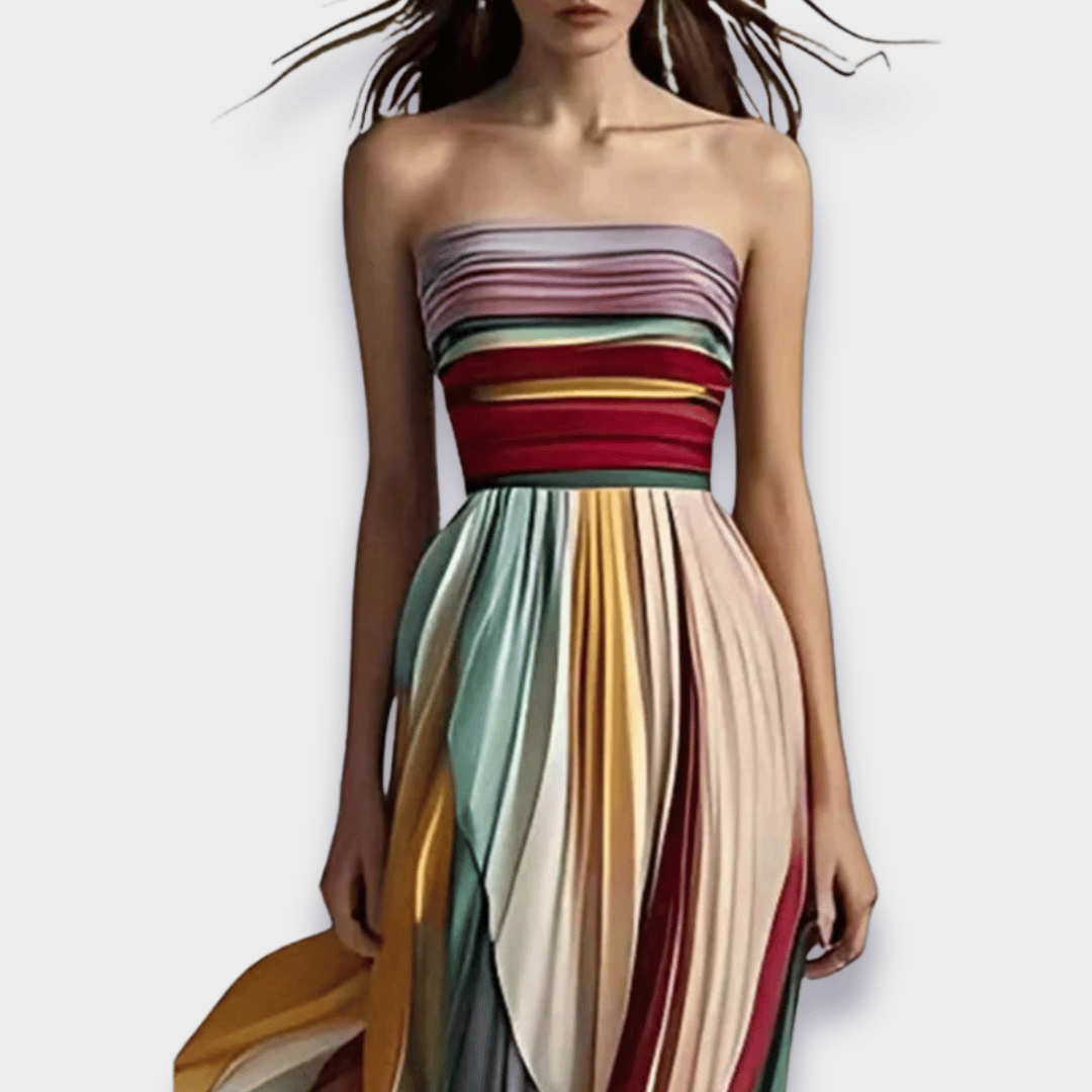 Robe Longue Épaules Nues Plissée pour Femme 1
