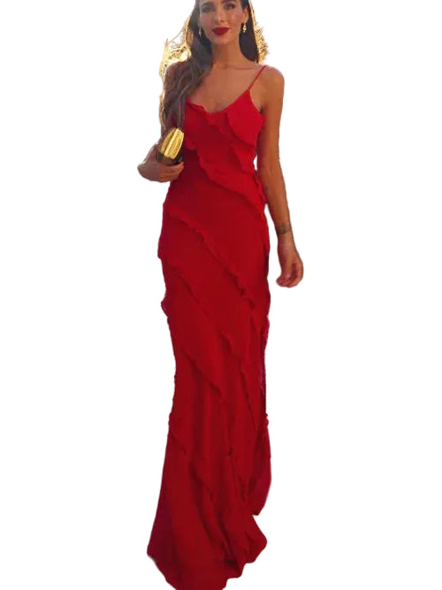 Robe Longue Femme À Volants Chic Pour Soirée 0
