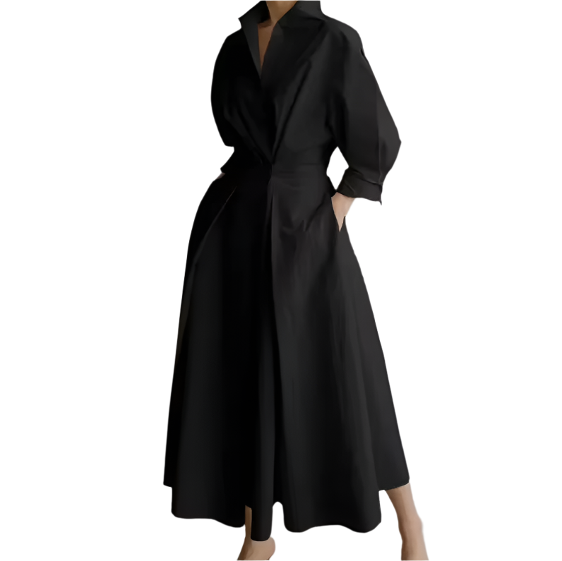 Robe Longue Femme Chemise Col Classique Taille Cintrée Tissu Doux 0