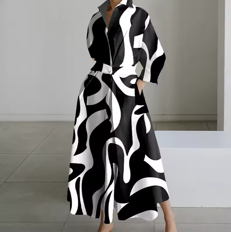 Robe Longue Femme Chemise Col Classique Taille Cintrée Tissu Doux 7