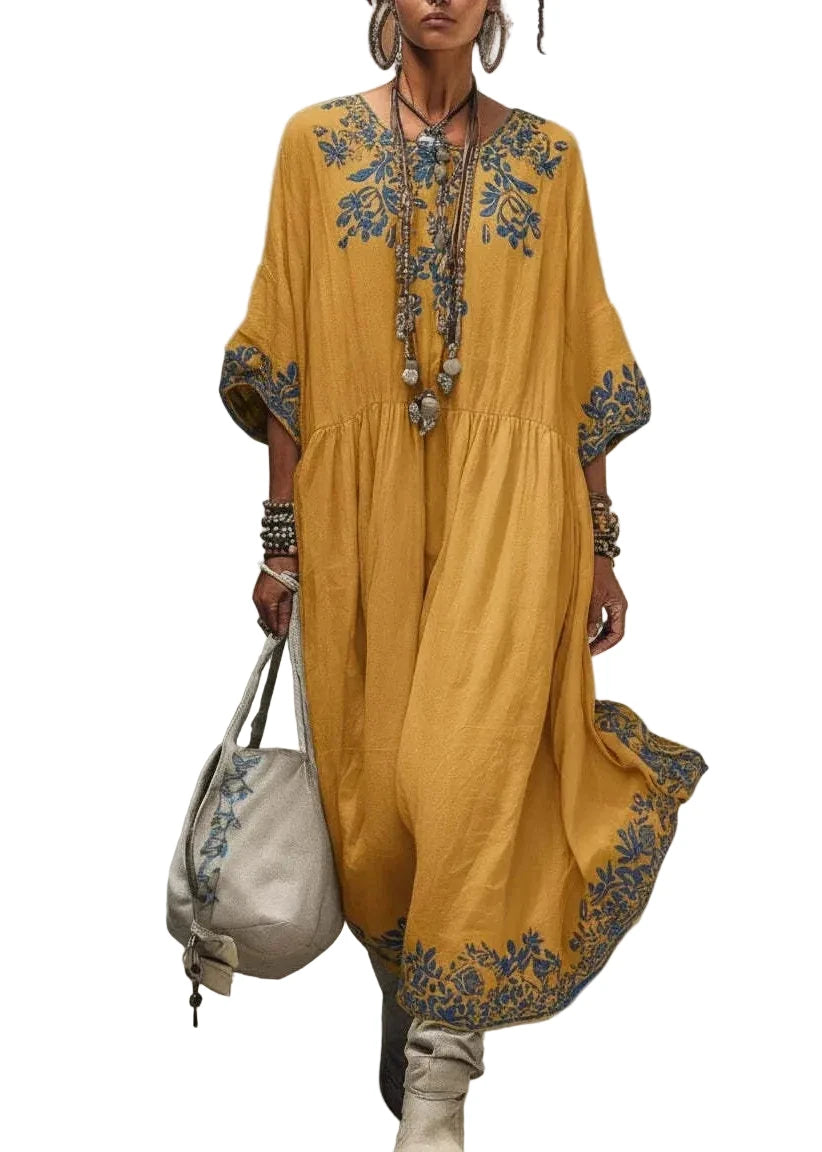 Robe Longue Femme Col Rond Patchwork Été Fluide 0