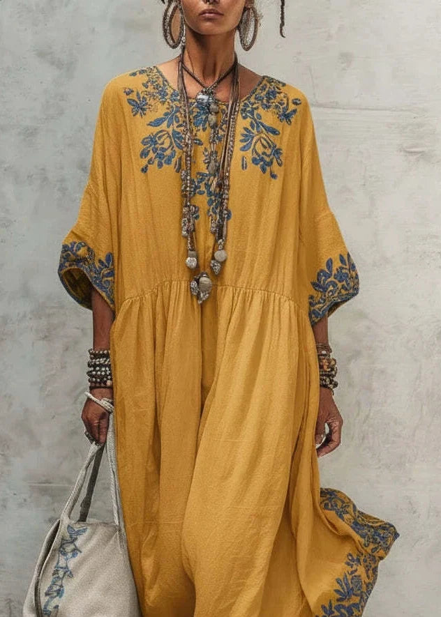 Robe Longue Femme Col Rond Patchwork Été Fluide 1