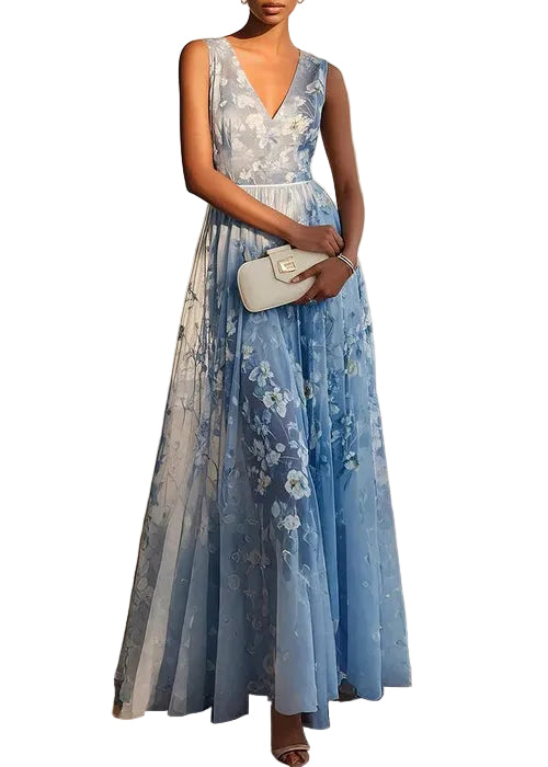 Robe Longue Femme Col en V Sans Manches Style Patchwork 0