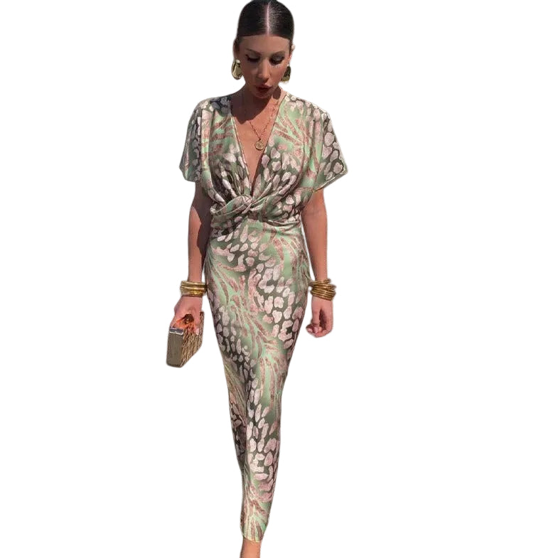 Robe Longue Femme Col en V Torsadé Élégante pour Soirée Été 0