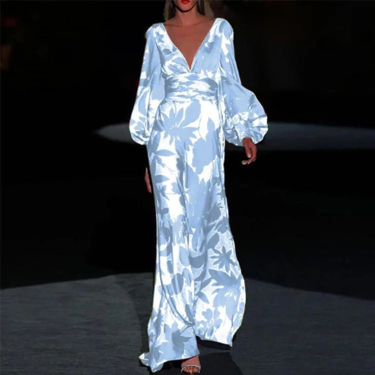 Robe Longue Femme Fluide Chic Décolleté en V 0