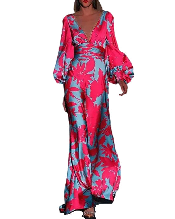 Robe Longue Femme Fluide Chic Décolleté en V 1