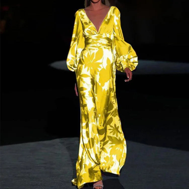 Robe Longue Femme Fluide Chic Décolleté en V 2