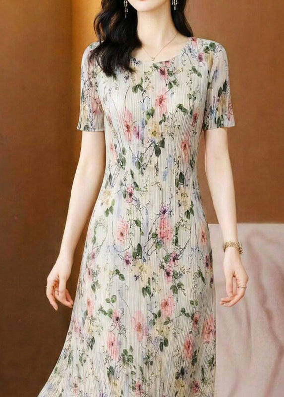 Robe Longue Femme Imprimée Col Rond Manches Courtes 1
