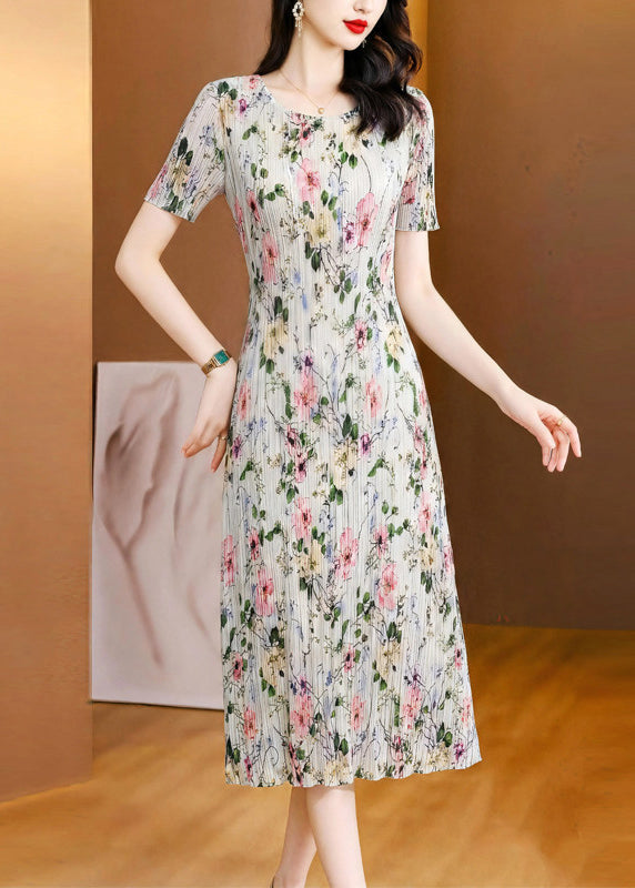 Robe Longue Femme Imprimée Col Rond Manches Courtes 2