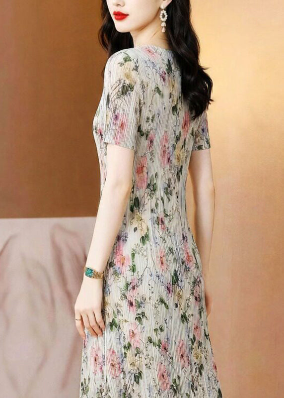 Robe Longue Femme Imprimée Col Rond Manches Courtes 4