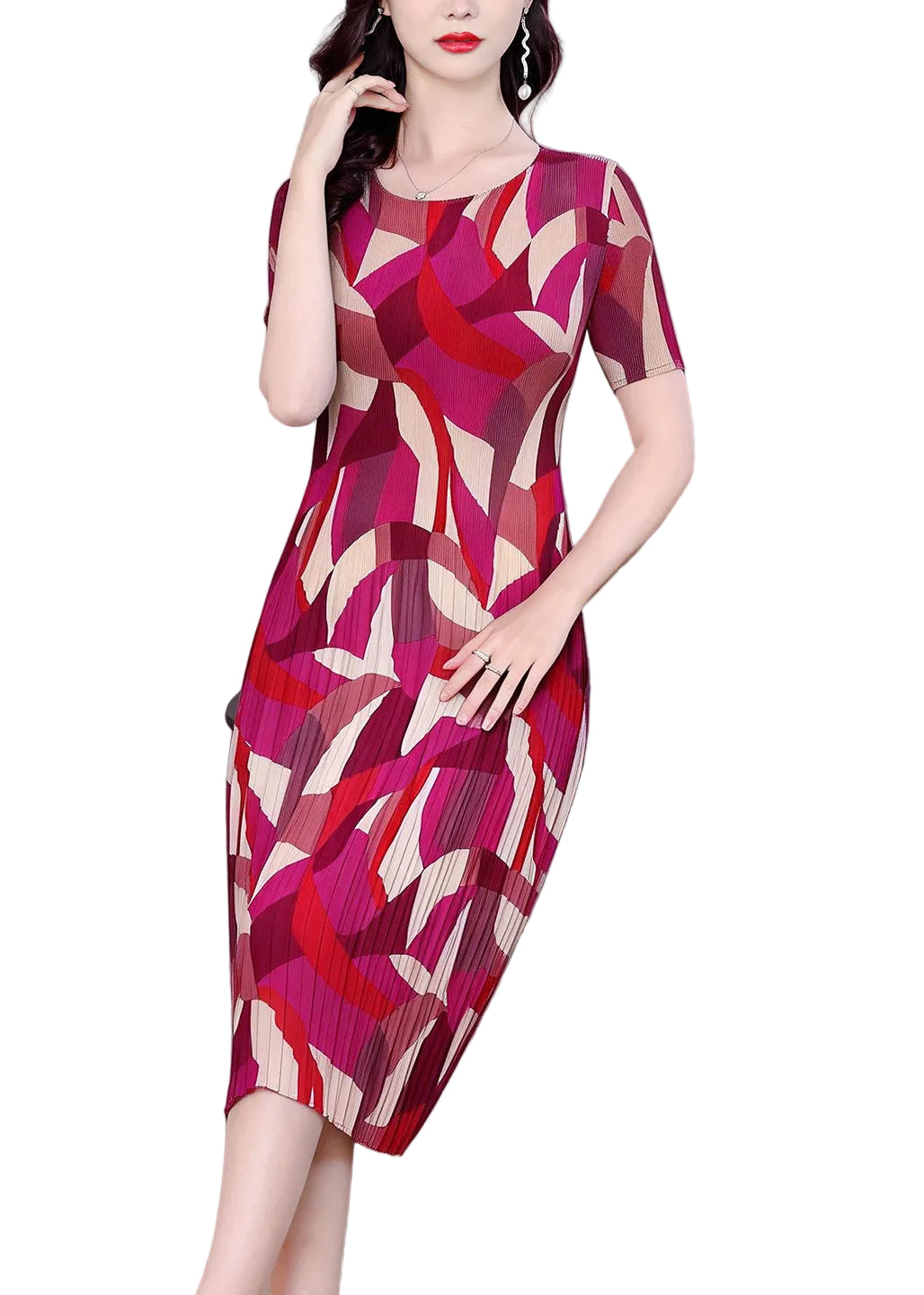 Robe Longue Femme Imprimée Col Rond Manches Courtes Été 0