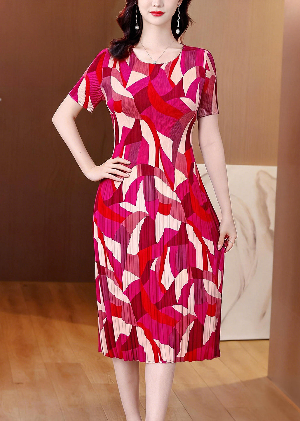 Robe Longue Femme Imprimée Col Rond Manches Courtes Été 1