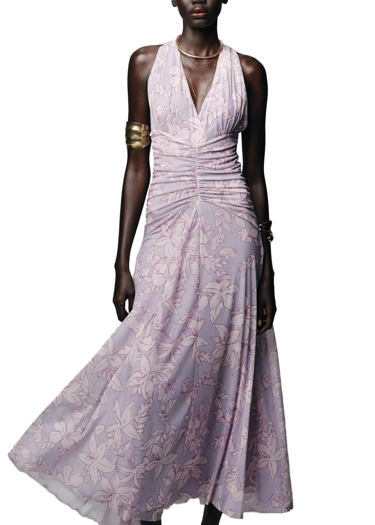 Robe Longue Femme Imprimée Col en V Sans Manches 0