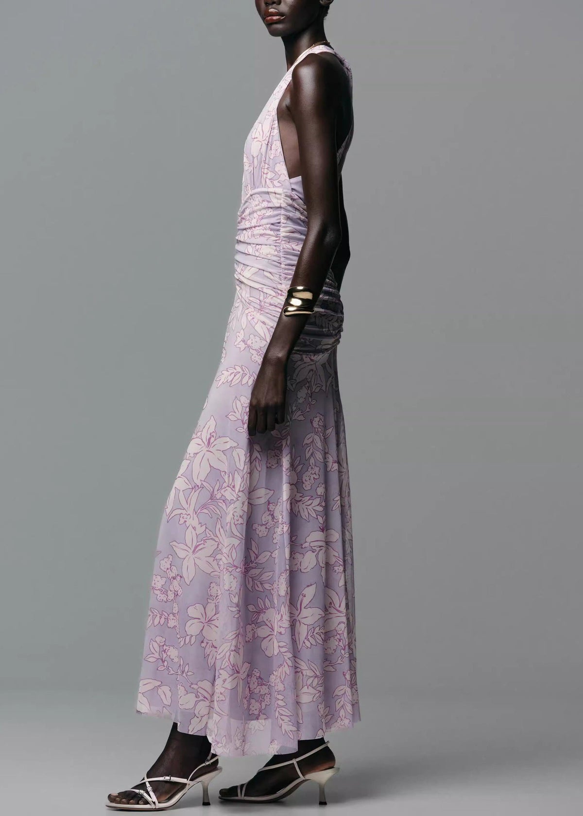 Robe Longue Femme Imprimée Col en V Sans Manches 2