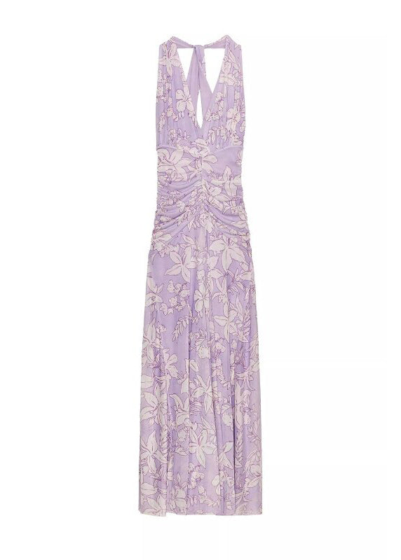 Robe Longue Femme Imprimée Col en V Sans Manches 4