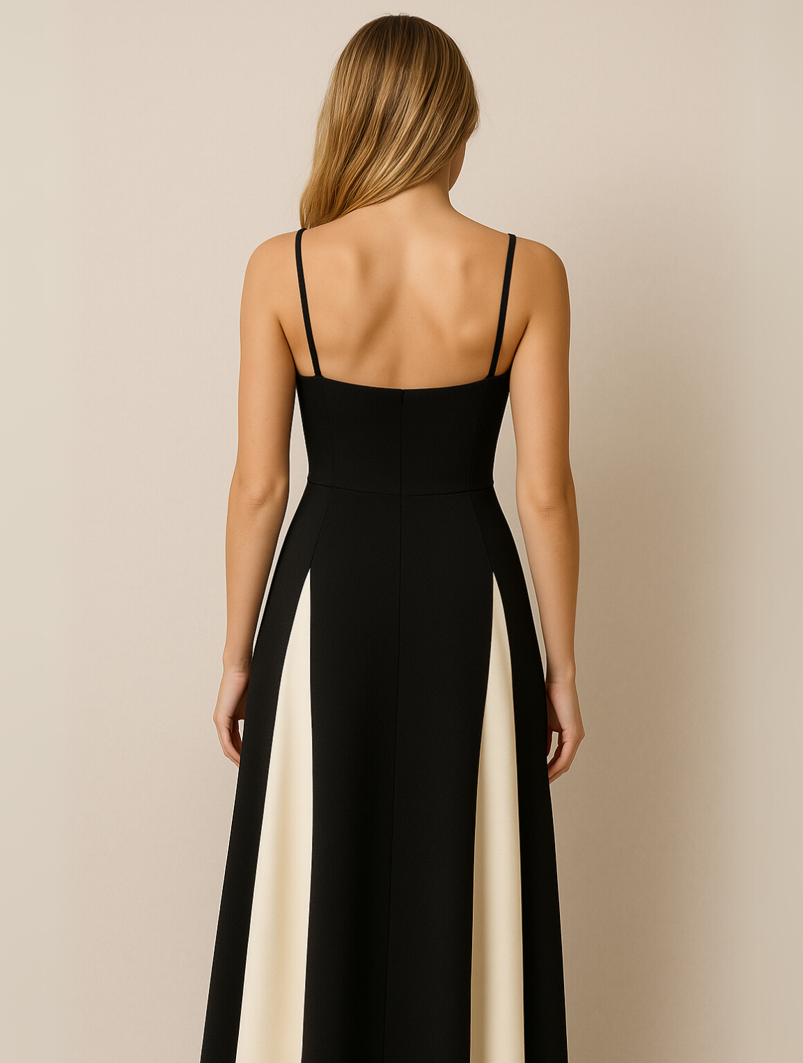 Robe Longue Femme Maxi Élégante avec Panneaux Contrastés 3
