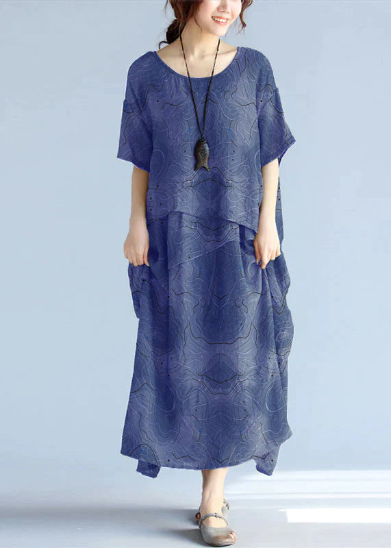 Robe Longue Femme Maxi en Lin à Manches Courtes pour l'Été 12
