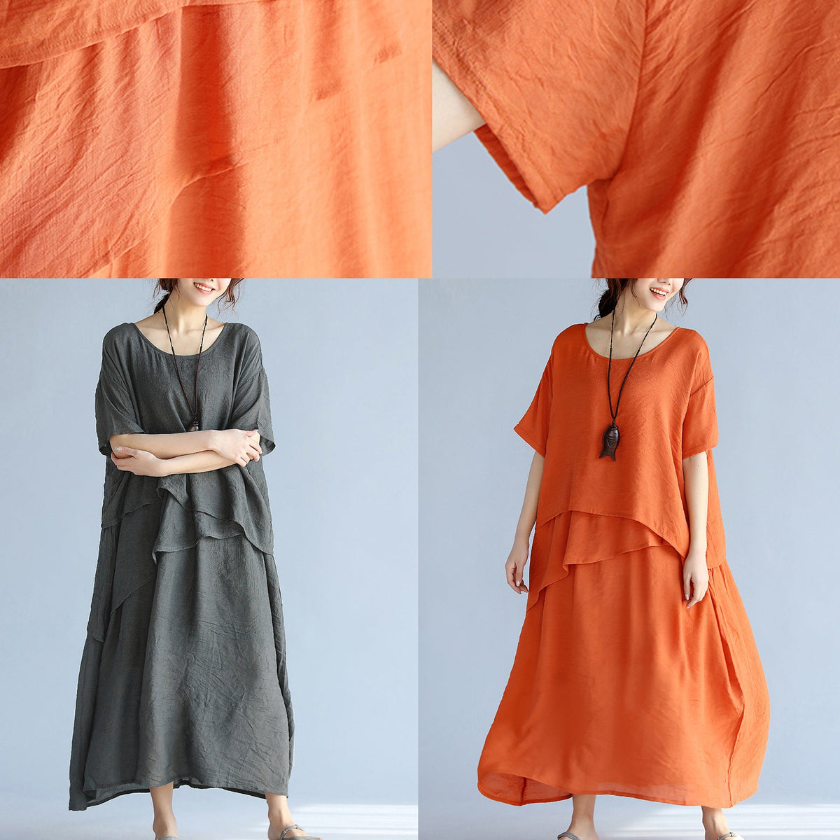 Robe Longue Femme Maxi en Lin à Manches Courtes pour l'Été 7