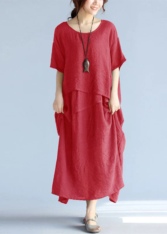 Robe Longue Femme Maxi en Lin à Manches Courtes pour l'Été 8