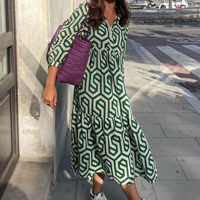 Robe Longue Femme à Manches Longues Motif Géométrique Confortable 5