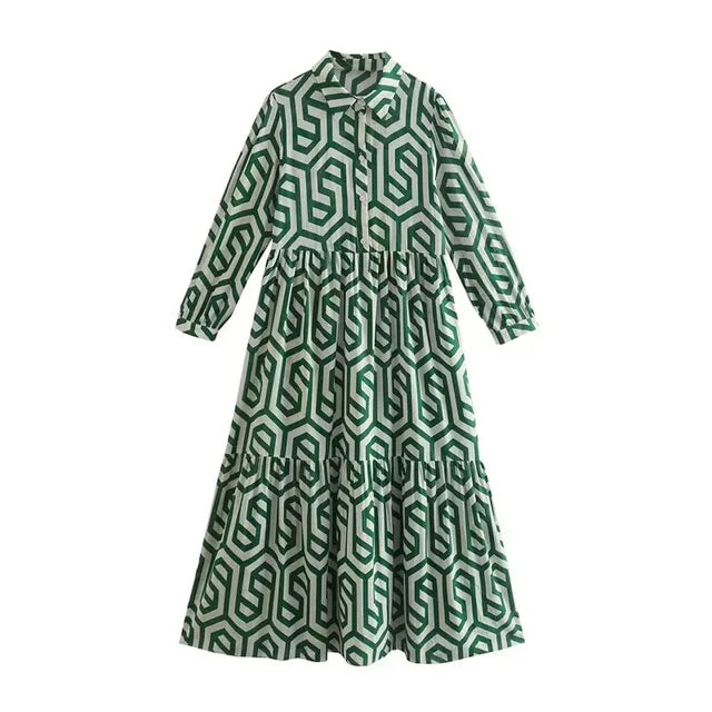 Robe Longue Femme à Manches Longues Motif Géométrique Confortable 8